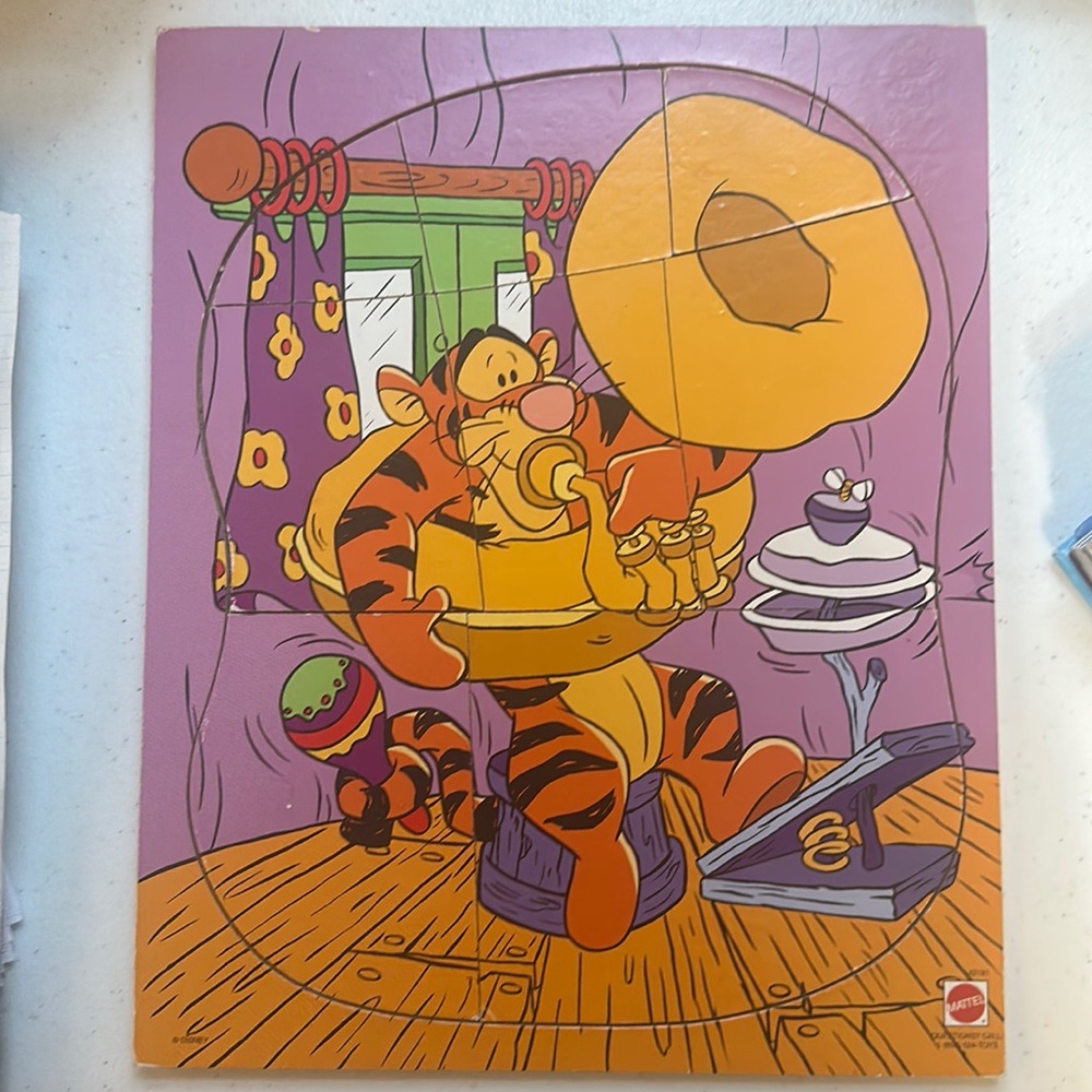 Vintage 1990s Winnie The Pooh Mattel Disney Tigger Tray Wood Puzzle Tuba Kids